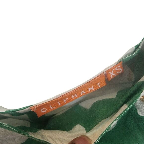 Oliphant Mini Dress Women's XS White Green One Shoulder Geometric Pattern Cotton - Picture 5 of 8